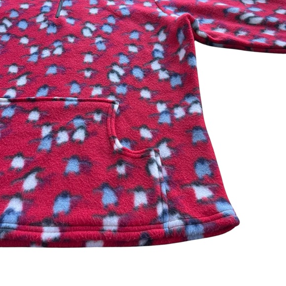 Mind Games Womens Sz 1X Red Blue Penguin Print 1/4 Zip Plush Fleece Pullover USA - Picture 9 of 16